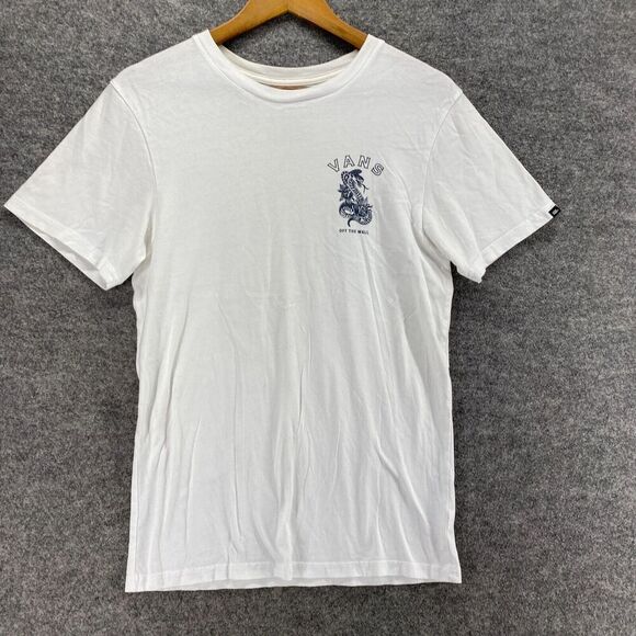 Vans T-Shirt Men S Small White Crew Neck Short Sleeve Pullover Cotton Custom Fit - Picture 4 of 8